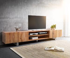 DELIFE TV stolík Live-Edge 300 cm akácia prírodná 4 dvierka 2 priehradky