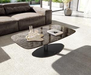 DELIFE Konferenčný stolík Edge zaoblený 120x70 cm keramika Laminam® Emperador Extra Lucidato tmavohnedá Vibany kov čierna