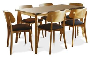 Jedálenský set Ombo-6x stolička, 1x rozkladací stôl(dub, čierna)
