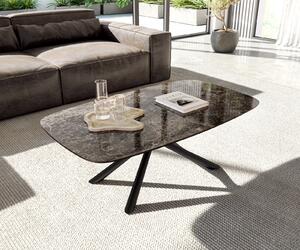 DELIFE Konferenčný stolík Edge zaoblený 120x70 cm keramika Laminam® Emperador Extra Lucidato tmavohnedá Sarity kov čierna