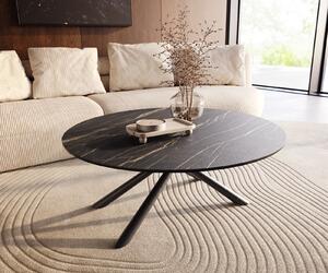 DELIFE Konferenčný stolík Edge okrúhly 100x100 cm keramika Laminam® Noir Desir hnedá Sarity kov čierna