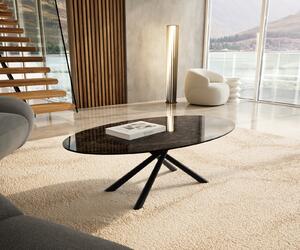 DELIFE Konferenčný stolík Edge oválny 140x80 cm keramika Laminam® Emperador Extra Lucidato tmavohnedá Sarity kov čierna