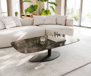 DELIFE Konferenčný stolík Edge zaoblený 140x80 cm keramika Laminam® Emperador Extra Lucidato tmavohnedá Vibany kov čierna