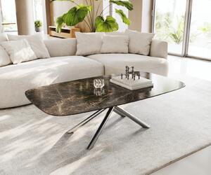 DELIFE Konferenčný stolík Edge zaoblený 140x80 cm keramika Laminam® Emperador Extra Lucidato tmavohnedá Sarity nerezová oceľ kefovaná