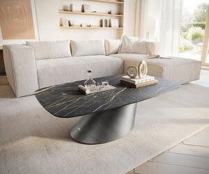 DELIFE Konferenčný stolík Edge zaoblený 120x70 cm keramika Laminam® Noir Desir hnedá Conis metalická strieborná