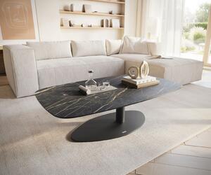 DELIFE Konferenčný stolík Edge zaoblený 120x70 cm keramika Laminam® Noir Desir hnedá Vibany kov čierna