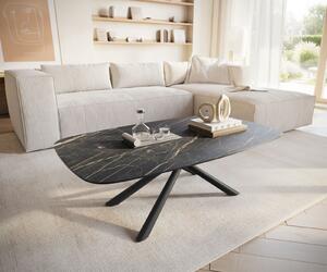 DELIFE Konferenčný stolík Edge zaoblený 120x70 cm keramika Laminam® Noir Desir hnedá Sarity kov čierna