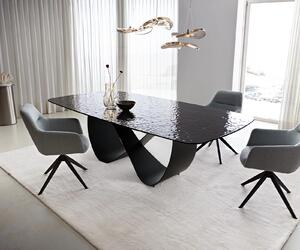 DELIFE Jedálenský stôl Edge zaoblený 240x120 reliéfne sklo dymovo čierna 3D dizajn Infinity kov čierna