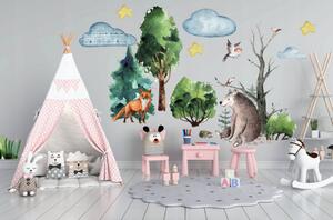 Krásna nálepka na stenu pre deti s motívom lesa a zvieratiek 100 x 200