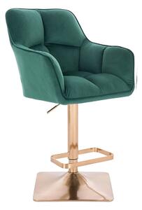 LuxuryForm Barová stolička AMALFI VELUR na zlatej hranatej podstave - zelená