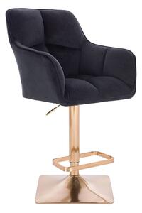 LuxuryForm Barová stolička AMALFI VELUR na zlatej hranatej podstave - čierna