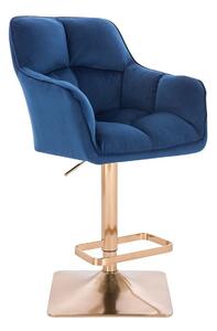 LuxuryForm Barová stolička AMALFI VELUR na zlatej hranatej podstave - modrá