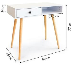 Elegantný drevený stolík so šuflíkom Biela