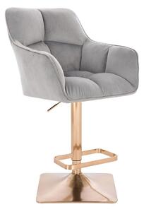 LuxuryForm Barová stolička AMALFI VELUR na zlatej hranatej podstave - svetlo šedá