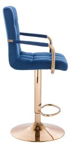LuxuryForm Barová stolička VERONA GOLD VELUR na zlatom tanieri - modrá