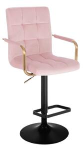 LuxuryForm Barová stolička VERONA GOLD VELUR na čiernom tanieri - ružová