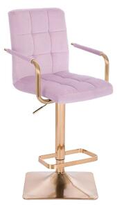 LuxuryForm Barová stolička VERONA GOLD VELUR na zlatej hranatej základni - levanduľa