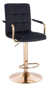 LuxuryForm Barová stolička VERONA GOLD VELUR na zlatom tanieri - čierna