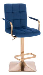 LuxuryForm Barová stolička VERONA GOLD VELUR na zlatej hranatej základni - modrá