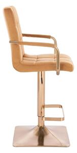 LuxuryForm Barová stolička VERONA GOLD VELUR na zlatej hranatej základni - hnedá