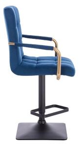 LuxuryForm Barová stolička VERONA GOLD VELUR na čiernej hranatej základni - modrá