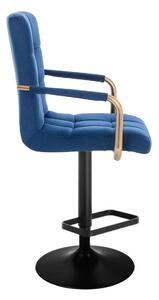 LuxuryForm Barová stolička VERONA GOLD VELUR na čiernom tanieri - modrá