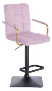 LuxuryForm Barová stolička VERONA GOLD VELUR na čiernej hranatej základni - levanduľa