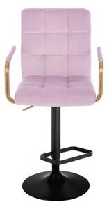 LuxuryForm Barová stolička VERONA GOLD VELUR na čiernom tanieri - levanduľa