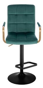 LuxuryForm Barová stolička VERONA GOLD VELUR na čiernom tanieri - zelená