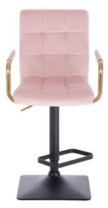 LuxuryForm Barová stolička VERONA GOLD VELUR na čiernej hranatej základni - ružová