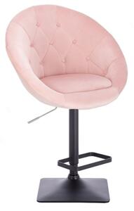 LuxuryForm Barová stolička VERA VELUR na čiernej hranatej základni - svetlo ružová