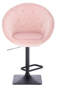 LuxuryForm Barová stolička VERA VELUR na čiernej hranatej základni - svetlo ružová