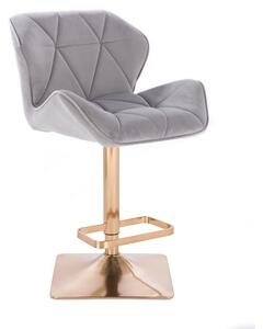 LuxuryForm Barová stolička MILANO VELUR na zlatej hranatej podstave - svetlo šedá