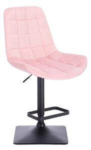 LuxuryForm Barová stolička PARIS VELUR na čiernej hranatej podstave - svetlo ružová