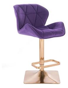 LuxuryForm Barová stolička MILANO VELUR na zlatej hranatej podstave - fialová