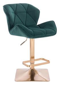 LuxuryForm Barová stolička MILANO VELUR na zlatej hranatej podstave - zelená