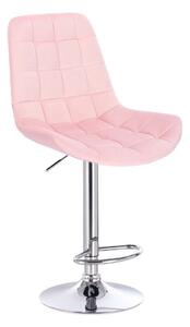 LuxuryForm Barová stolička PARIS VELUR na striebornom tanieri - svetlo ružová