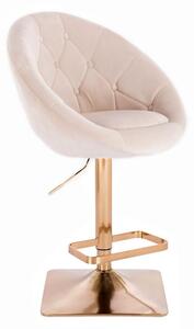 LuxuryForm Barová stolička VERA VELUR na zlatej hranatej podstave - krémová