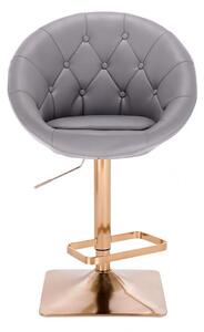 LuxuryForm Barová stolička VERA na zlatej hranatej podstave - šedá