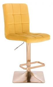 LuxuryForm Barová stolička TOLEDO VELUR na zlatej hranatej podstave - žltá