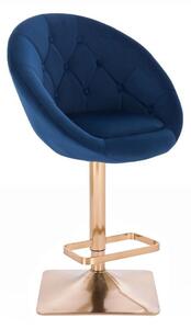 LuxuryForm Barová stolička VERA VELUR na zlatej hranatej podstave - modrá