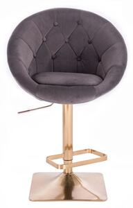 LuxuryForm Barová stolička VERA VELUR na zlatej hranatej podstave - šedá