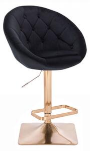 LuxuryForm Barová stolička VERA VELUR na zlatej hranatej podstave - čierna