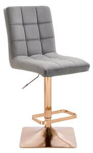LuxuryForm Barová stolička TOLEDO VELUR na zlatej hranatej podstave - svetlo šedá