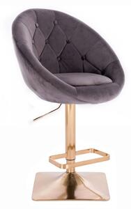 LuxuryForm Barová stolička VERA VELUR na zlatej hranatej podstave - šedá