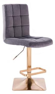 LuxuryForm Barová stolička TOLEDO VELUR na zlatej hranatej podstave - tmavo šedá