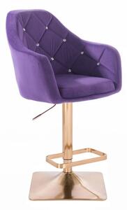 LuxuryForm Barová stolička ROMA VELUR na zlatej hranatej podstave - modrá