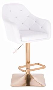 LuxuryForm Barová stolička ROMA na zlatej hranatej podstave - biela