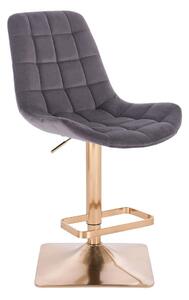 LuxuryForm Barová stolička PARIS VELUR na zlatej hranatej podstave - šedá