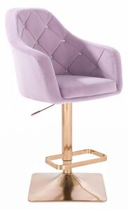 LuxuryForm Barová stolička ROMA VELUR na zlatej hranatej podstave - levanduľa